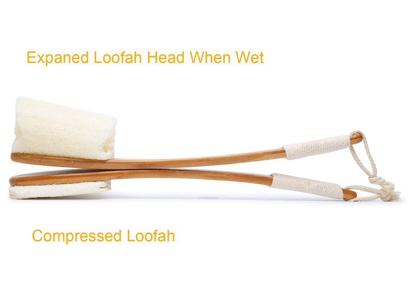 Leotruny 100% Natural Exfoliating Loofah with Long Wooden Handle Shower Back Brush (Off-White (2 Pack))