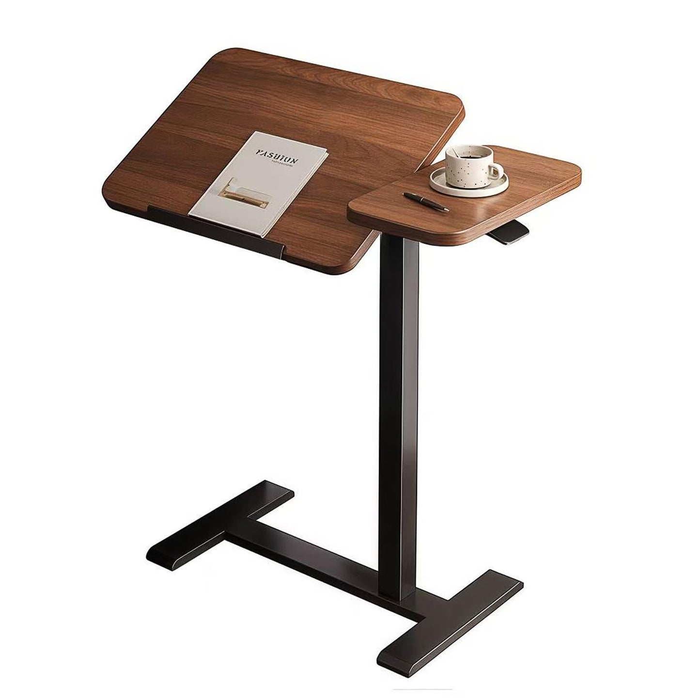 WSLUKVII Height Adjustable Overbed Table with Hidden Wheels, Medical Bedside Hospital Bed Table, Rolling Laptop Standing Desk for Home, Office and Hospital Use, Walnut