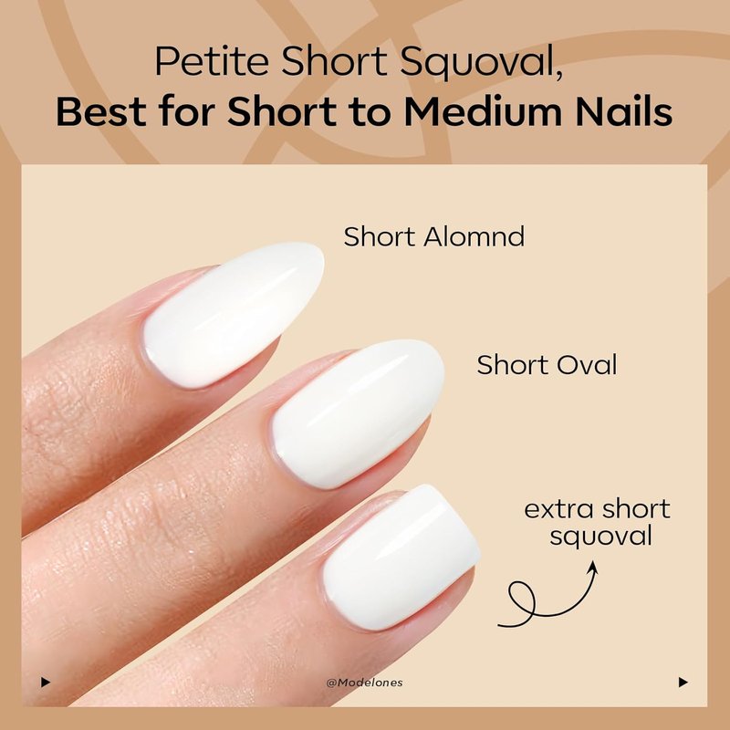 Modelones Press-On Nails - Milky White Squoval Design | 32 Pcs, 16 Sizes, Reusable Nail Kit with Glue & File