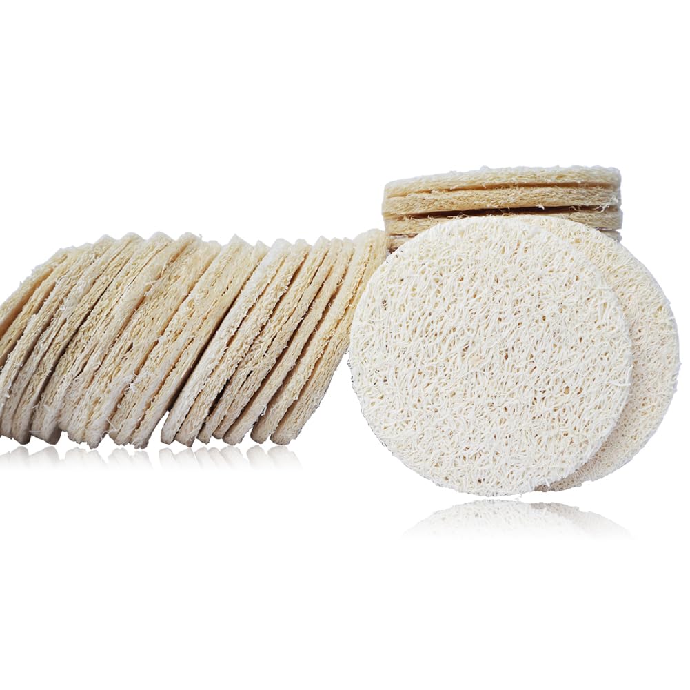 25-Pack Natural Loofah Exfoliating Face Pads - Gentle Facial Sponge & Scrubber for Daily Cleansing, Makeup & Dead Skin Removal - 100% Organic, Biodegradable & Travel-Friendly