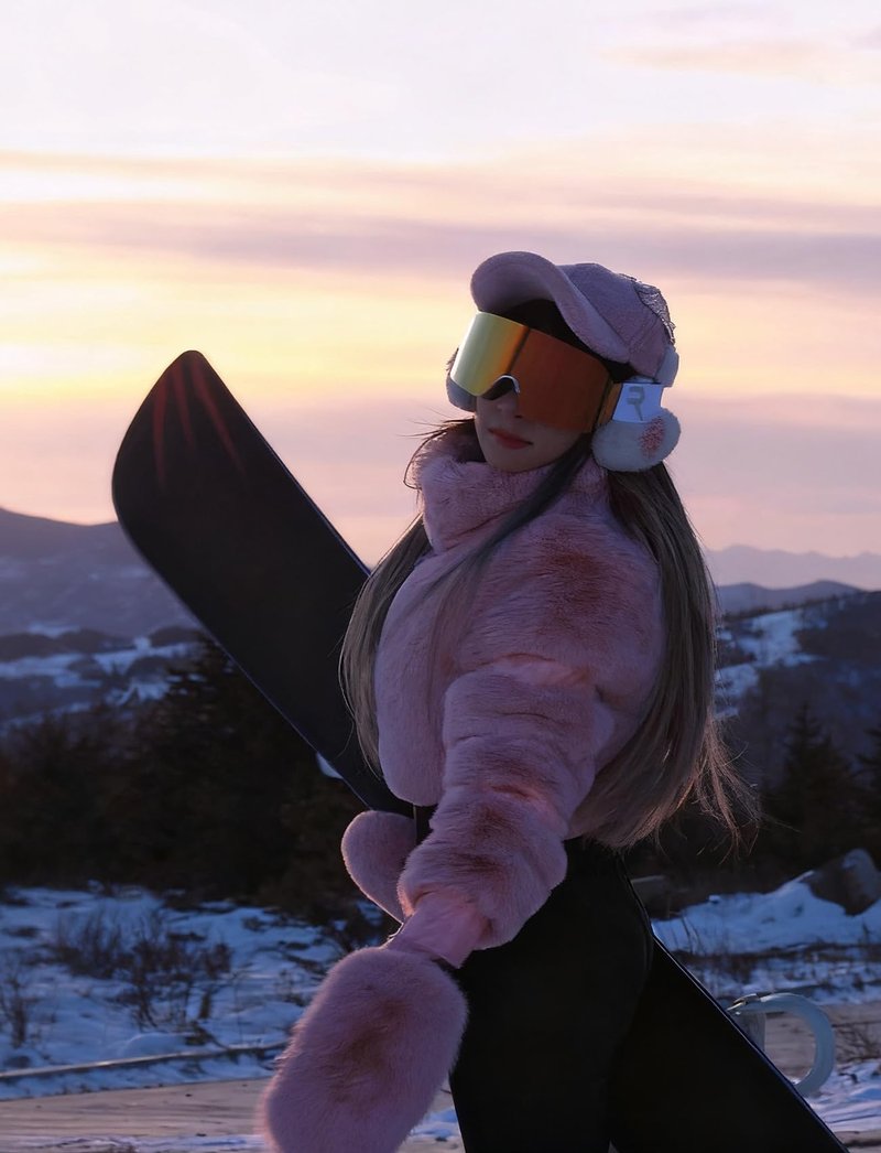 GSOU SNOW Women Ski Suit One Piece Snowsuit Snowboard Faux Fur Collar Slim Jumpsuit Jacket Insulated Windproof Outdoor Winter Pink S