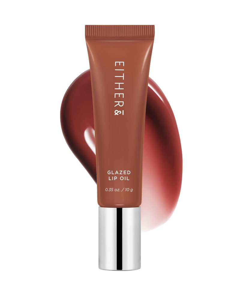 EITHER& Glazed Lip Oil - Glossy Tinted Lip Gloss, High Gloss Moisturizer with Peptides, Lightweight, Non-Sticky for Dry Lips, Lip Care 04 Hazel Muse (10g)