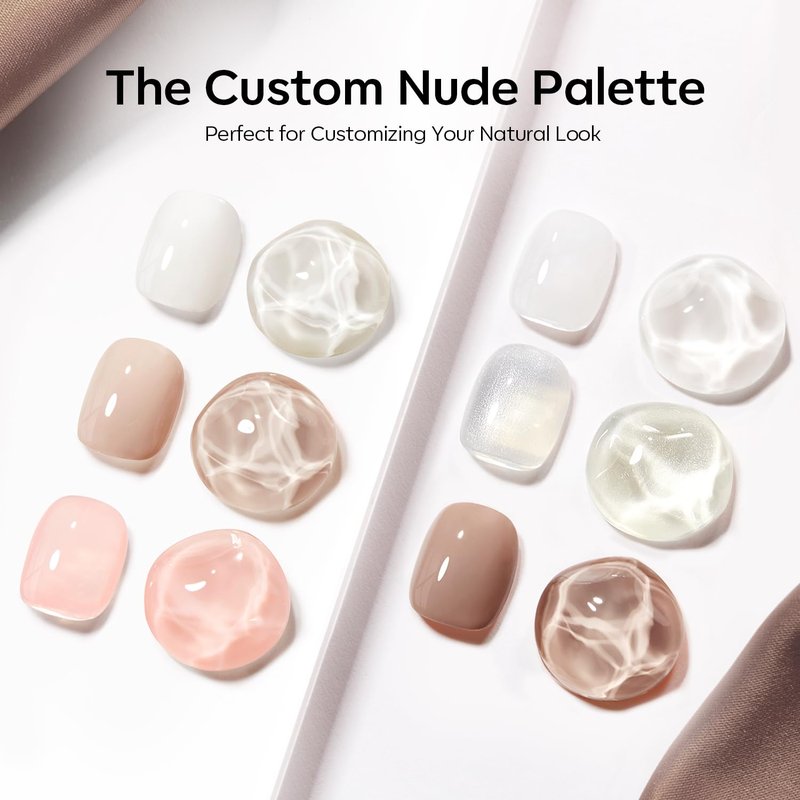 modelones Gel Nail Polish, 6 Colors Milky White Nude Beige Jelly Shimmer Gel Polish Set with Stickers & Liner Brush for DIY French Nails Polka Dot Nails Soak Off Nail Art Kit Manicure Salon