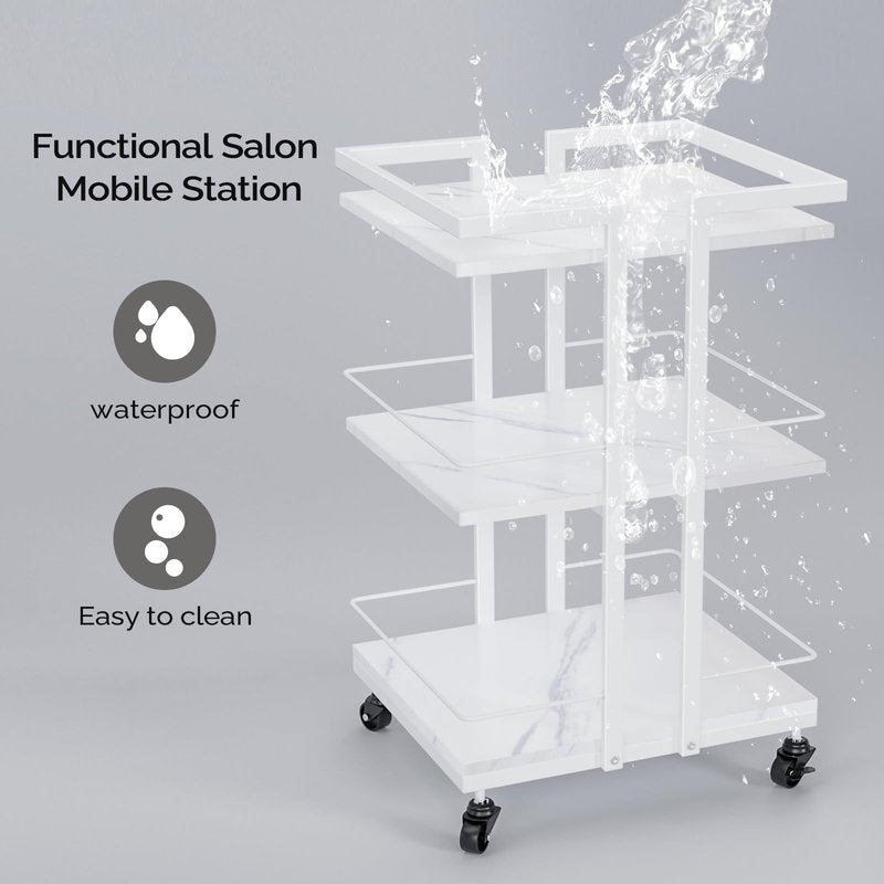 Esthetician Cart with Wheels Salon Rolling Trolley, Mobile Storage Organizer for Beauty Spa Cosmetology Massage, Tattoo Manicure Facial Tool Holder Station, White