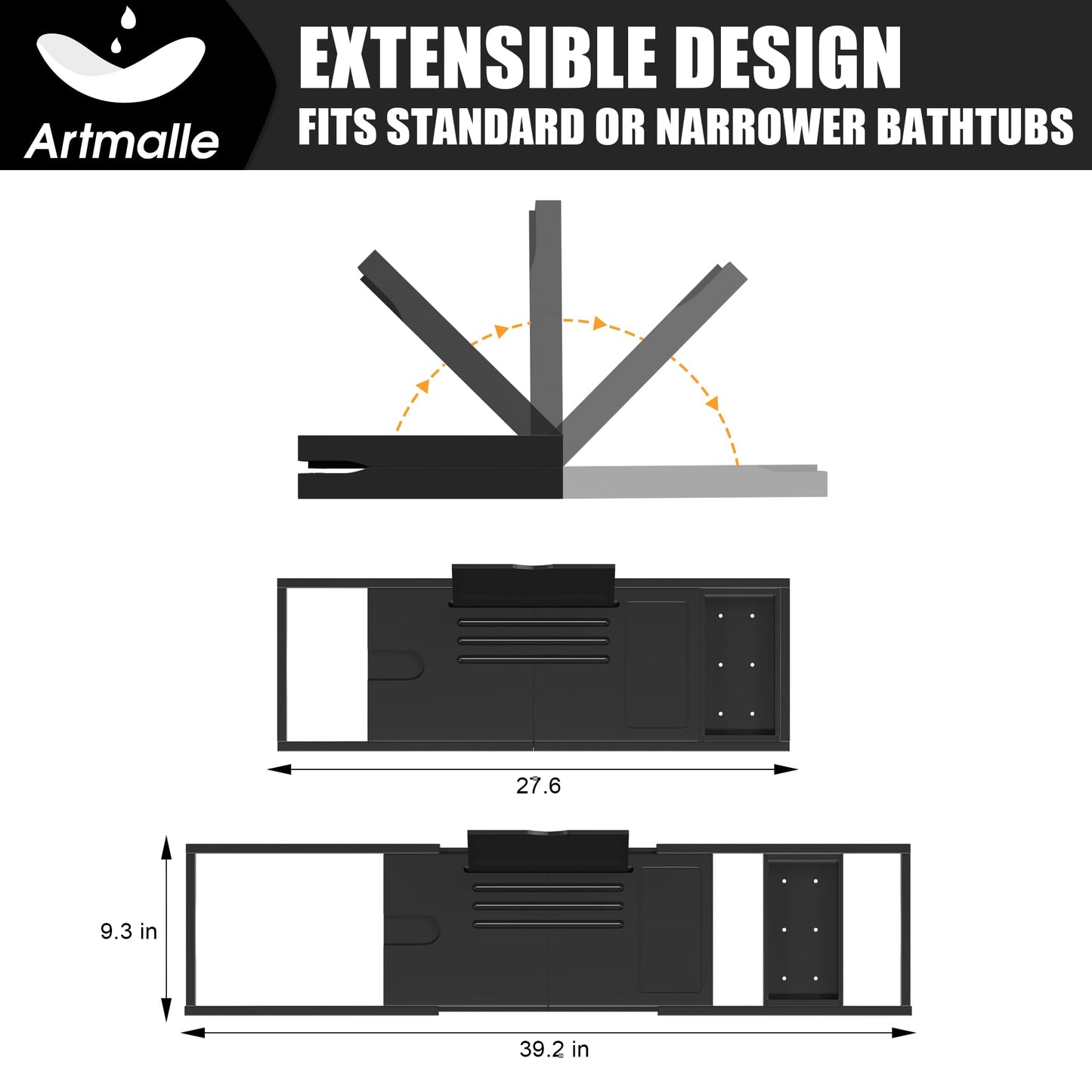 Artmalle Foldable Bathtub Tray Table, Bamboo Bathtub Caddy Tray for Tub with Book Holder for Luxury Bath, Bathroom Accessories for Women Men with Free Soap Dish (Semi-Simple, Black)