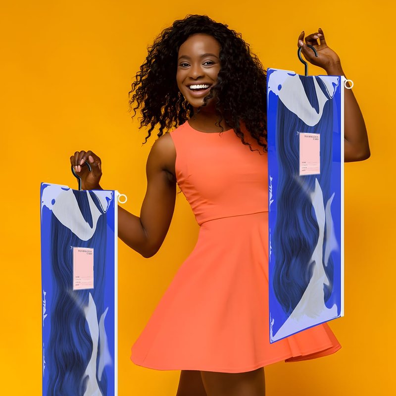 3PCS Wig Holder: Dust-Proof PVC Wig Storage Bag with Hook & Hook & Waterproof Feature, Perfect for Multiple Wigs, Transparent & Portable (Blue)