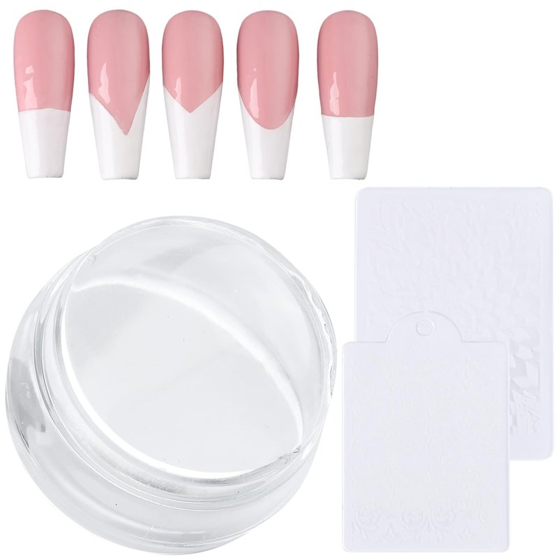 Skiennix French Tip Stamp - Soft Clear Silicone Jelly Head Stamper with 2PCS Scraper Kit for Easy DIY Manicure