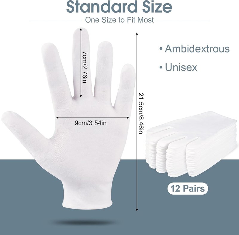 Skiennix 24 Pcs White Cotton Gloves - Moisturizing Sleeping Gloves for Eczema Relief | Stretchy & Breathable