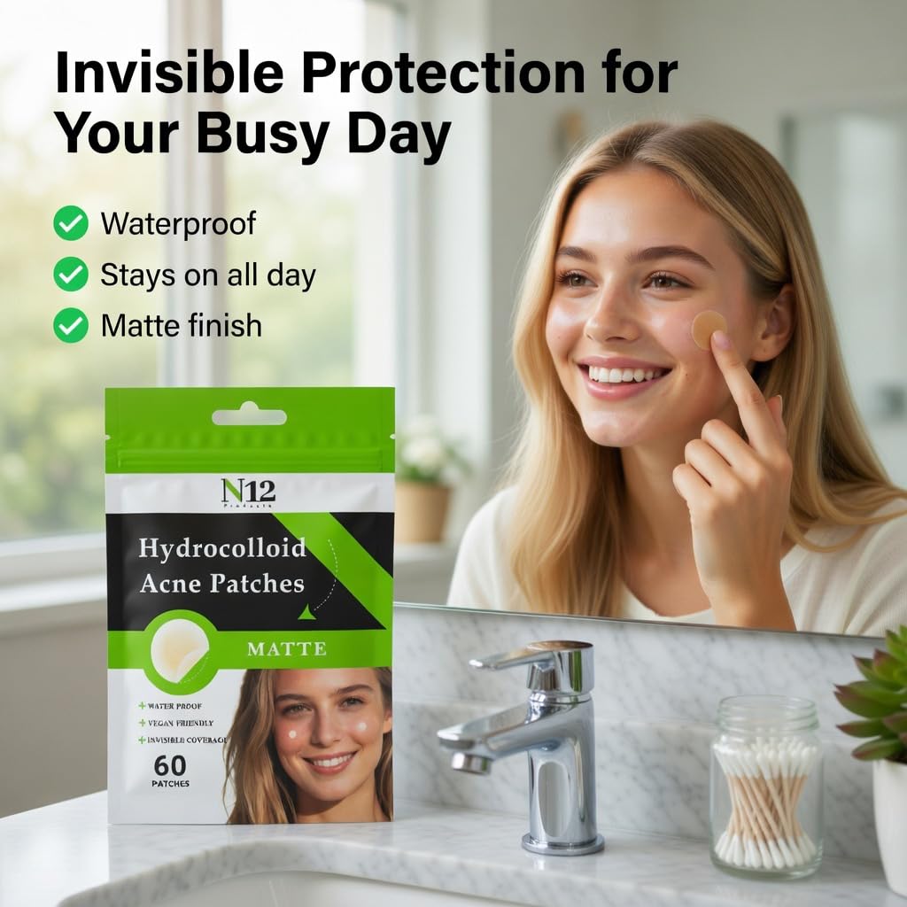 N12 Products-Best Hydrocolloid Acne Patch – Shrinks Zits and Whiteheads in One Use, Nighttime Pimple Spot Stickers for Face and Skin.