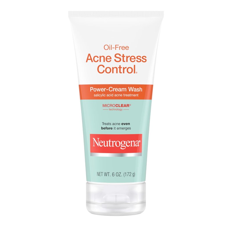 Neutrogena Oil-Free Stress Control Power-Cream Face Wash, Salicylic Acid Treatment for Acne Prone Skin, Cucumber, 6 Fl Oz, Pack of 3