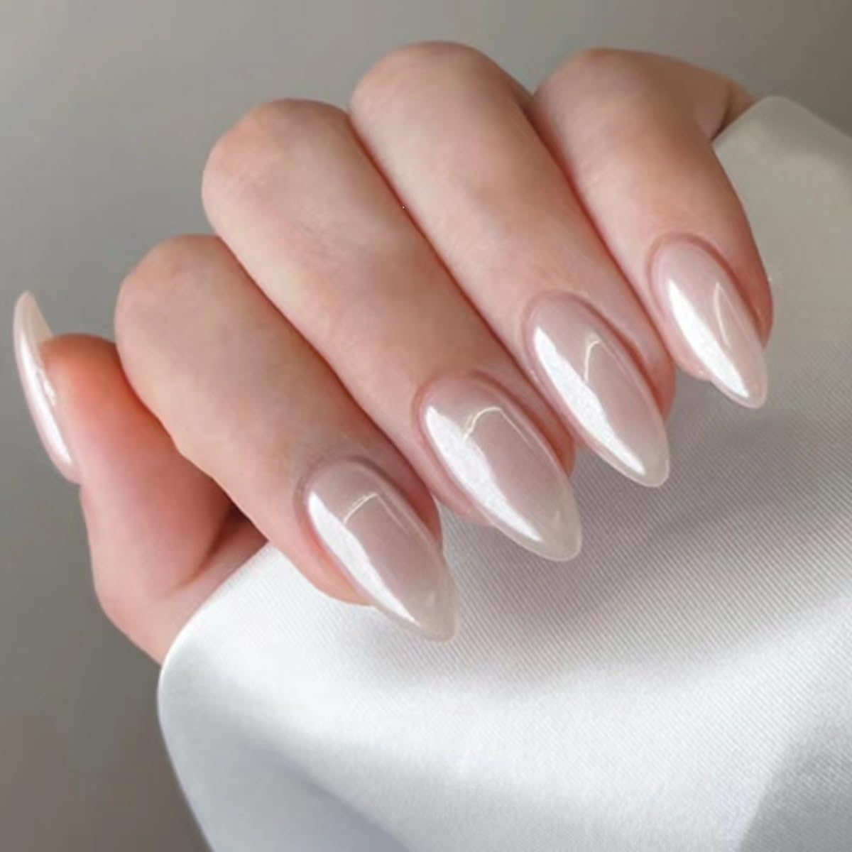 Skiennix Press-On Nails - Medium Almond Chrome Design | Full Cover Glossy Finish - 24PCS
