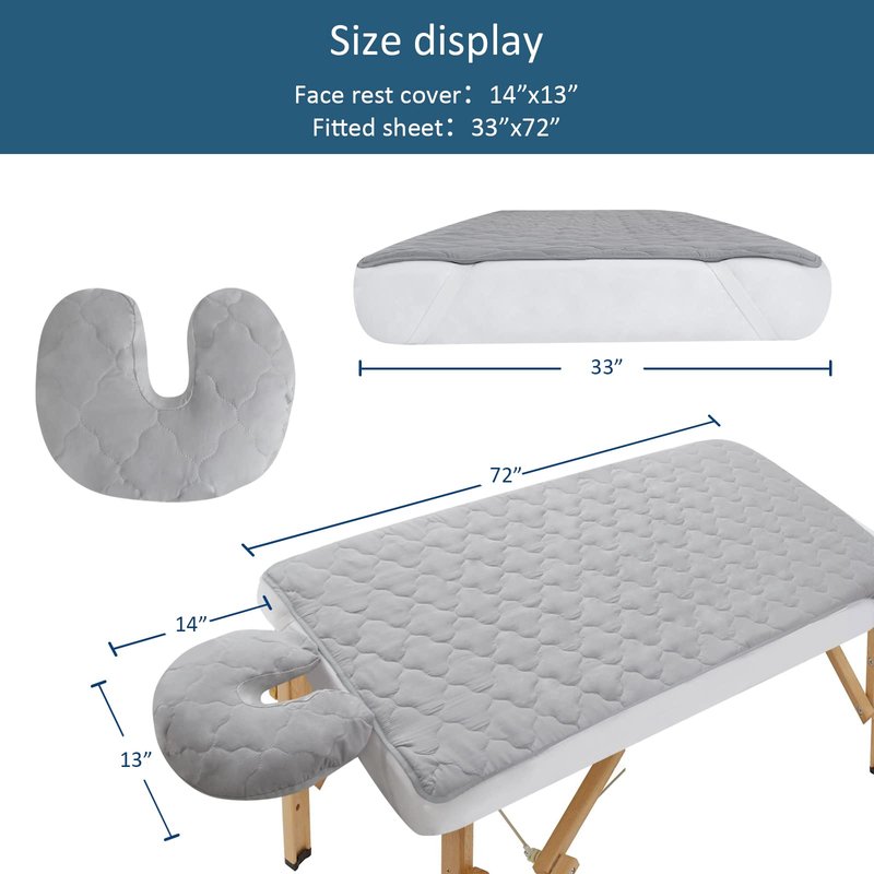 2-Piece Waterproof Massage Table Sheet Set, Extra Soft, Cushy, for Massage Tables, Includes Massage Fitted Sheet and Face Rest Cover, Grey