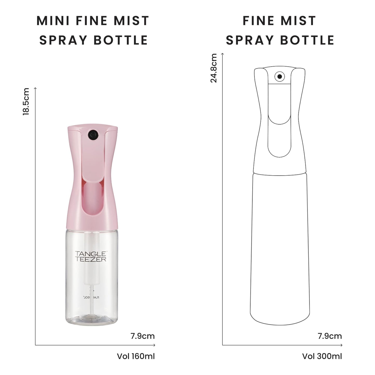TANGLE TEEZER Travel-Size Fine Mist Continuous Spray Bottle, Reusable and Refillable, for Hair Detangling and Styling, 6.1 oz, Millennial Pink