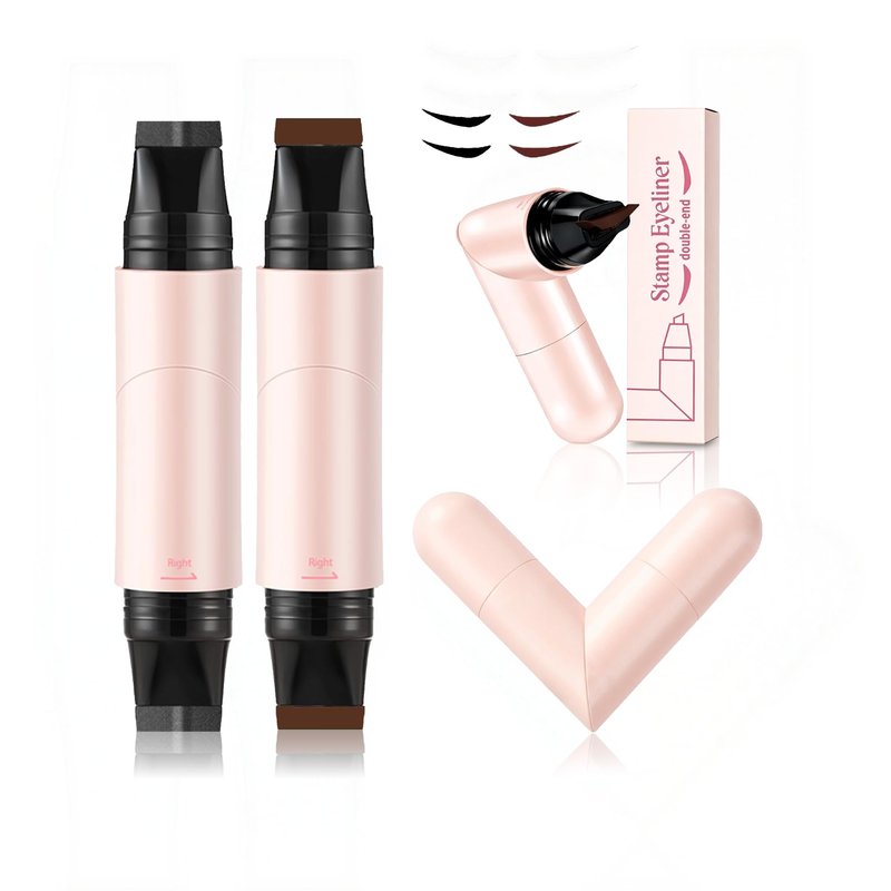 Nberuionre 2 PCS Dual-Ended Eyeliner Stamp, Easy to Apply Cat Eye Stamp with L/R Markings, Waterproof & Smudge-Resistant, Beginner-Friendly Winged Eyeliner (Black & Brown)