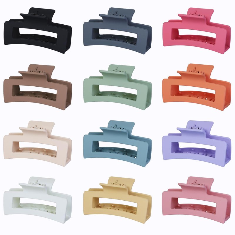 Sisiaipu 12 Pcs Medium Hair Clips, 3.5 Inch, Colorful - Hair Clips for Thick and Thin Hair, Square Claw Clips, Jaw Clips, Bulk Hair Accessories for Women and Girls