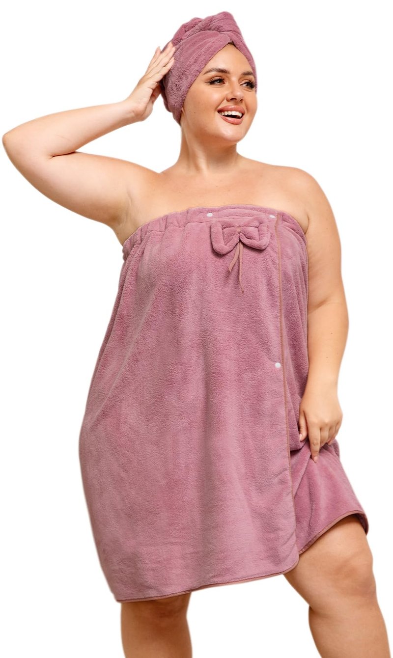 HJMJY Plus Size Towel Wrap with Hair Towel for Women(XL-3XL),Women Shower Wrap Spa Bathrobe Comfortable Bath Towels Body Wrap Adjustable + Hair Drying Towel,