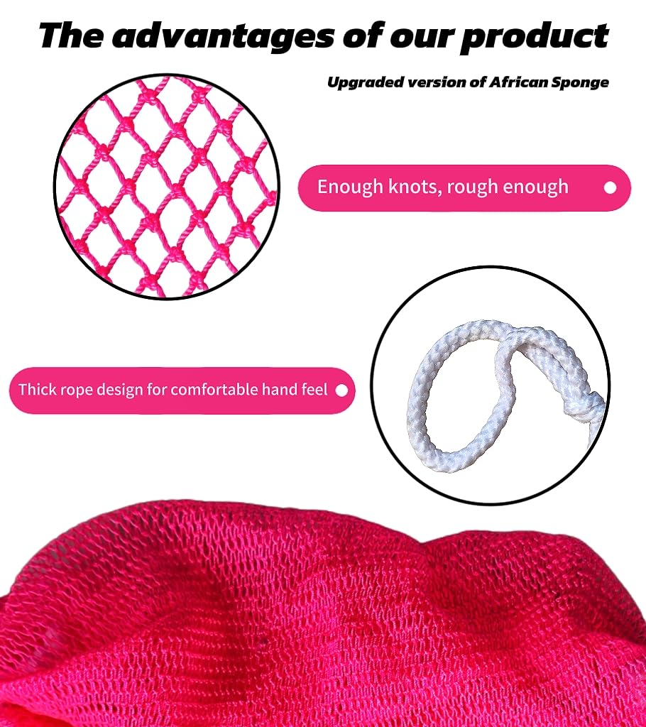 SPMKTBOZAI African Net Sponge Authentic, Exfoliating Body Scrubber Bath Sponge - Back Scrubber Washcloth for Shower with Travel Bag - Real African Scrub Exfoliator Body Care Bathing Accessories