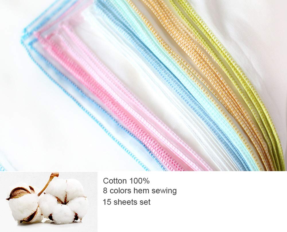 Angel-In-Moms [15 Packs] Natural Cotton 100% Soft Muslin Gauze Handkerchief, Face Washcloths, Makeup Remover Thin Towels, Wide Size 14 inch x 14 inch, Reusable Napkins Hankies Bath Towel (Blue)