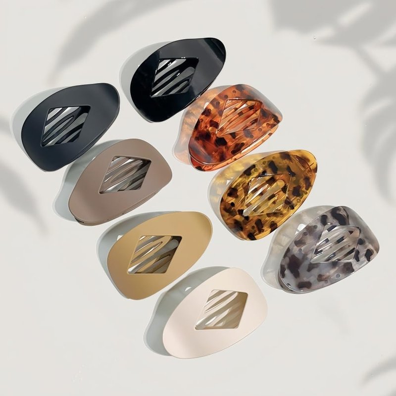 Rauimour 8PCS Flat Hair Clips for Women Girls,Large Strong Hold Ladies Hair Claw Clamp Barrettes for Lying Down Styling Accessories, Elegant 3.94" Medium Matte Neutral Leopard Color(Rhombus)
