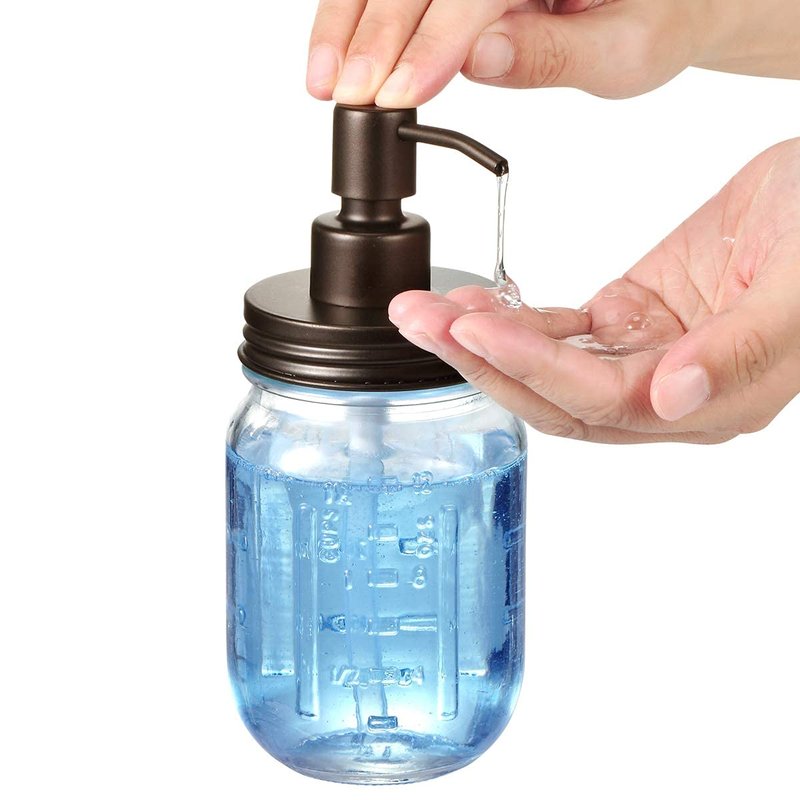 Amolliar Mason Jar Liquid Soap Dispensers, Rustproof Stainless Steel Mason Jar Lid Pump, Refill Hand Soap, Lotions, Dish Soap, Liquid Soap, Bath Soap, Farmhouse Decor for Bathroom, Kitchen 2PC(Bronze)
