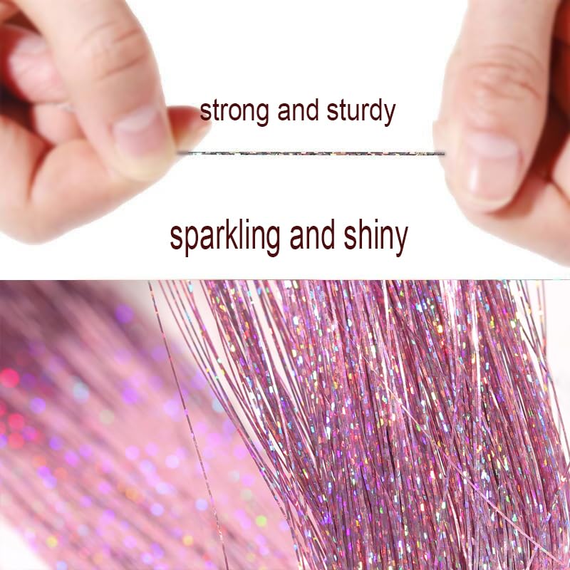 Celinebella Bubblegum Pink Glitter Hair Extensions - 48 Inch Heat-Resistant Strands for Prom & Events