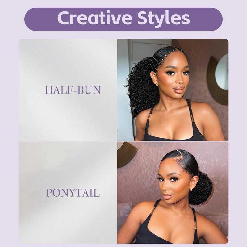 OQ Hair Afro Curly Half Wig Human Hair 180% Density 3 In 1 Beginner Friendly Glueless Wear and Go Kinky Curly Half Human Hair Wig for Women 18 Inch