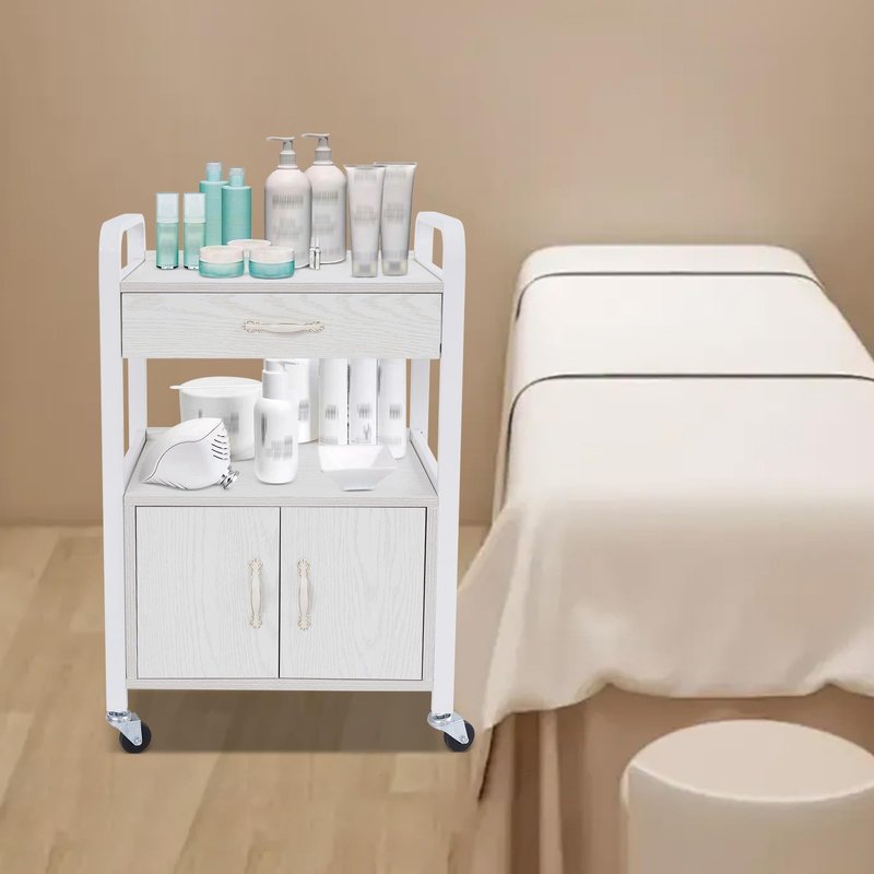 KUMOYOU Rolling Salon Storage Trolley Cart, with Drawers Movable Beauty Organizer, Hair Salon Station Cabinet for Stylist, Barber Shop,Home (White)