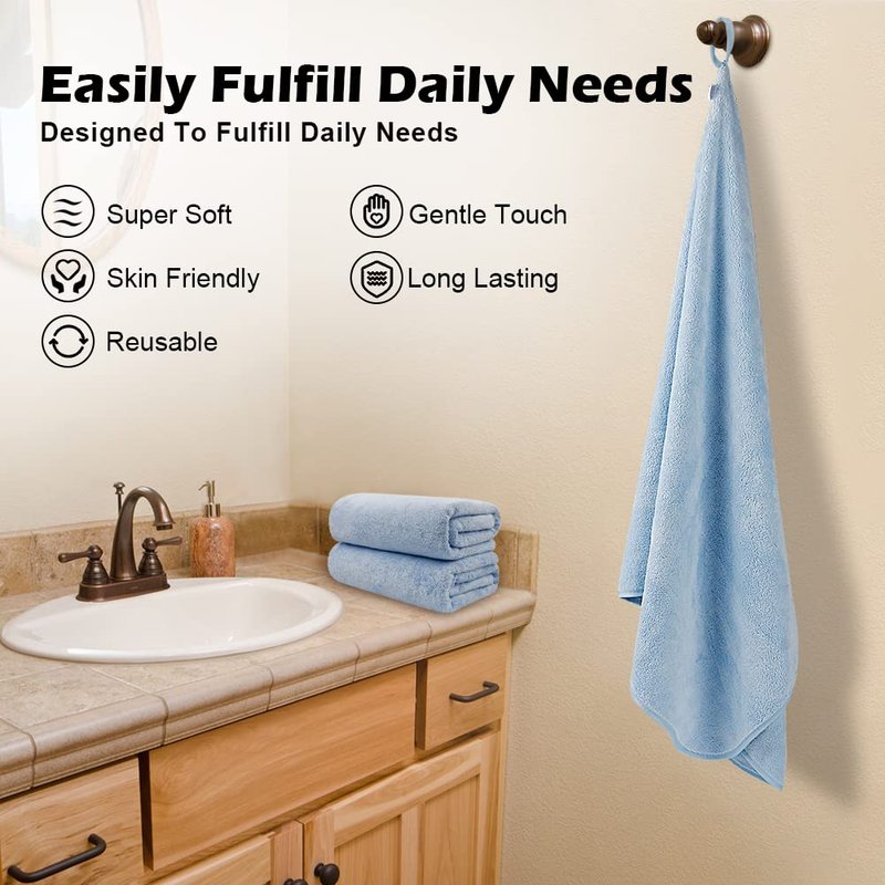 Orighty 2-Pack Microfiber Bath Towels (27'' x 54'') - Soft, Absorbent, Quick-Drying, Blue