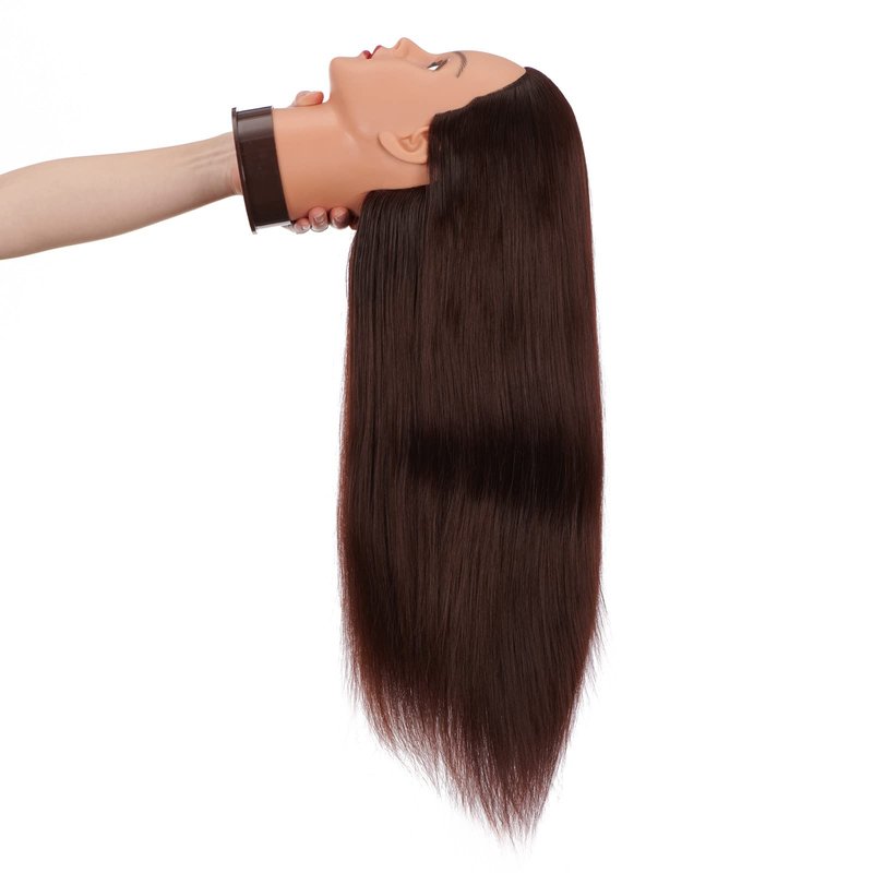 Hairingrid 26"-28" Mannequin Head Hair Styling Training Head Manikin Cosmetology Doll Head Synthetic Fiber Hair and Free Clamp Holder Stand (R71919LB0420) Dark brown-