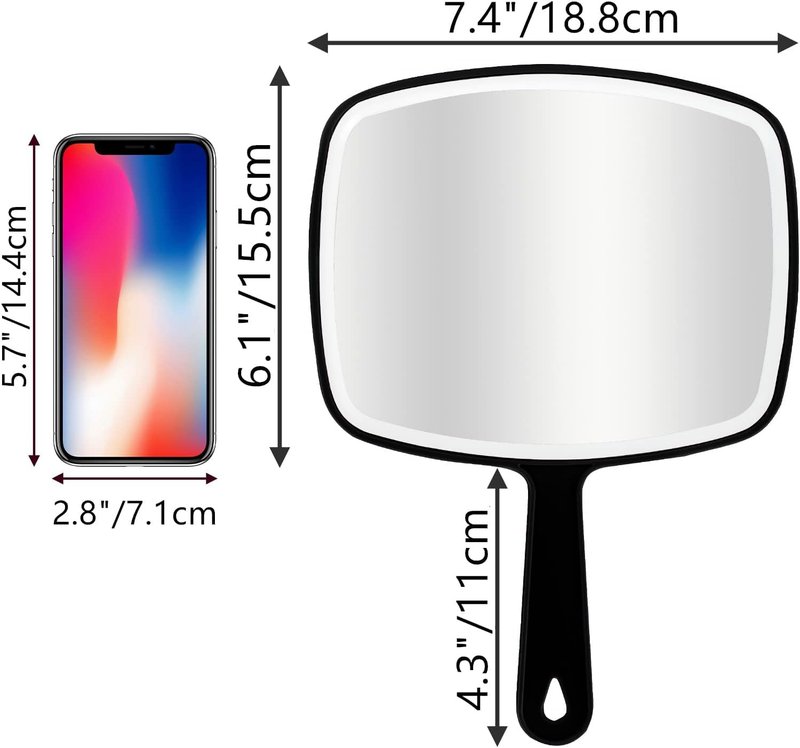 DVHOK 2Pcs Handheld Mirror, Portable Hand Mirror with Hanging Hole in Handle, Black 10.4" L x 7.4" W