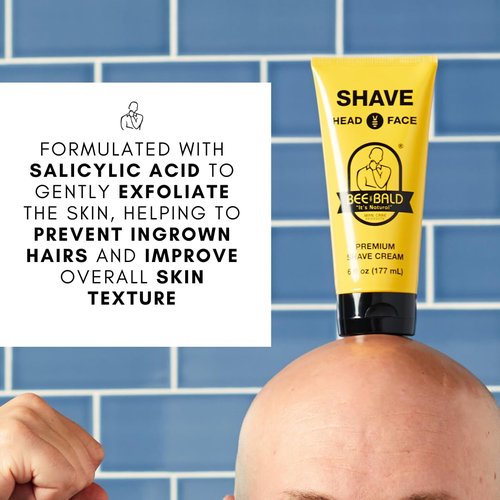 Bee Bald SHAVE Premium Shaving Cream Goes On Light & Slick That's Incredibly Smooth & Quick For Both Face And Head, 6 Fl Oz