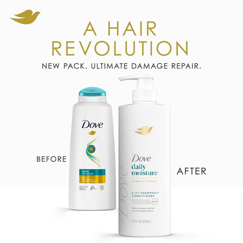 Dove 2-in-1 Shampoo & Conditioner, Daily Moisture Body Wash – Deep Hydration for Revitalizing Dry Hair and Skin (2 Piece Set)