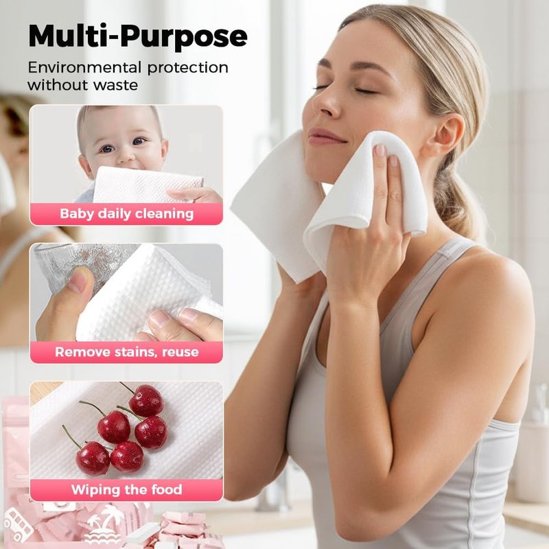 Compressed Face Towels - Ultra Soft Portable Washcloth Tablets for Travel | Pink, 30pcs