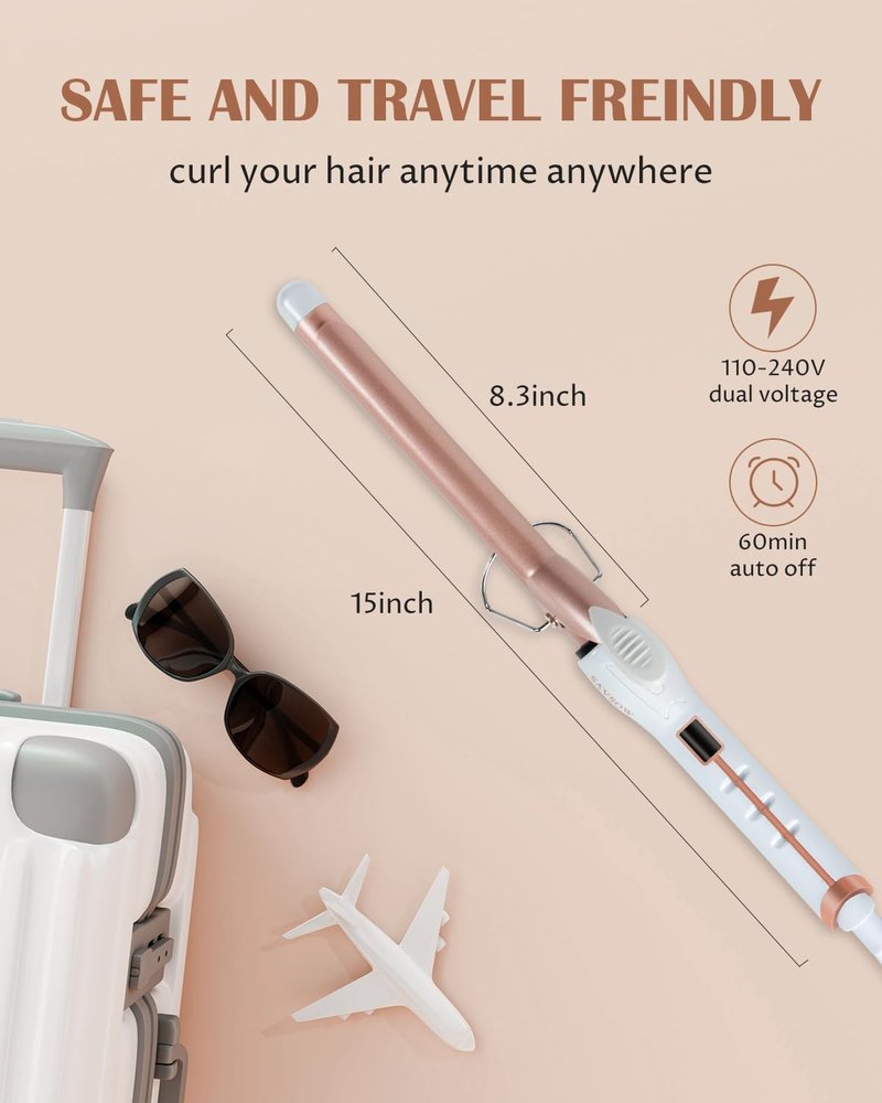Skiennix 3/4 Inch Curling Iron - Long Barrel Ceramic Tourmaline Wand for All Hair Types