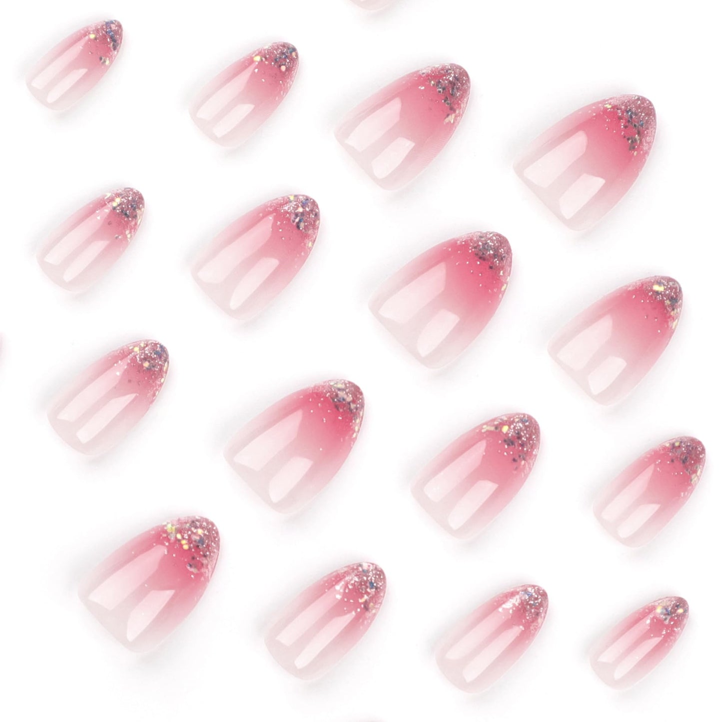 XZMeiLun Ombre Pink and White Gradient Press on Nails Short Oval Fake Nails – French Tip Acrylic Nails for Women, Golden & Shiny Artificial False Nails, Stylish Design, Suitable for Birthday Parties