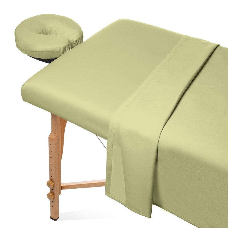 Microfiber Massage Table Sheet Set - Premium Facial Bed Cover with Flat & Fitted Sheets | Sage Green
