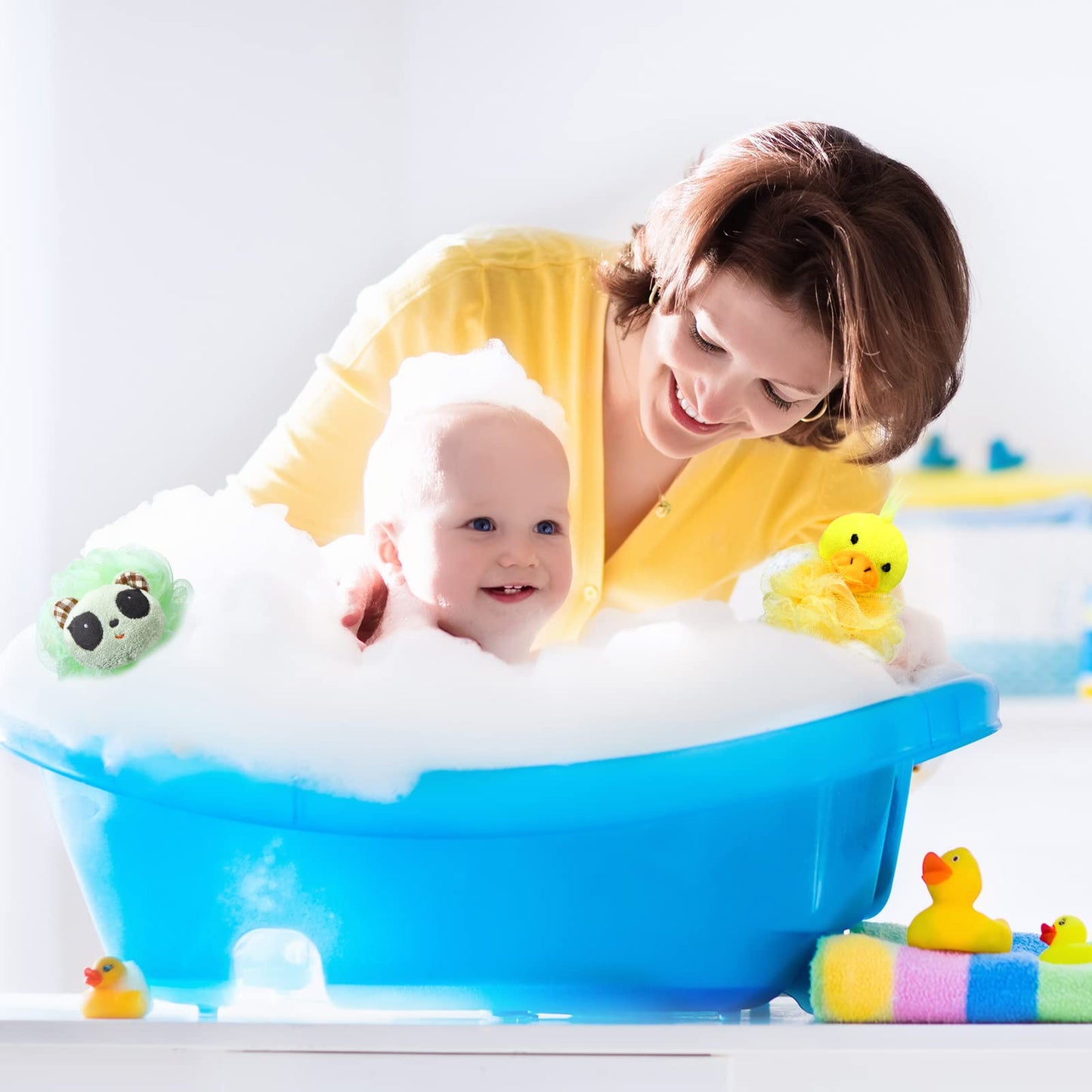 16 Pcs Kids Bath Loofahs Bulk Animal Cartoon Bath Sponge Cute Pouf Mesh Body Loofah Colorful Exfoliating Scrubber Shower Ball for Kids Toddler Boys Girls Adults