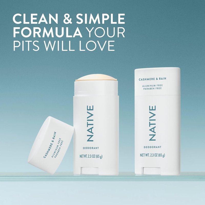Native Deodorant Contains Naturally Derived Ingredients, 72 Hour Odor Control, Deodorant for Women and Men, Aluminum Free, Cashmere & Rain Scent 2.3 oz (Pack of 2)