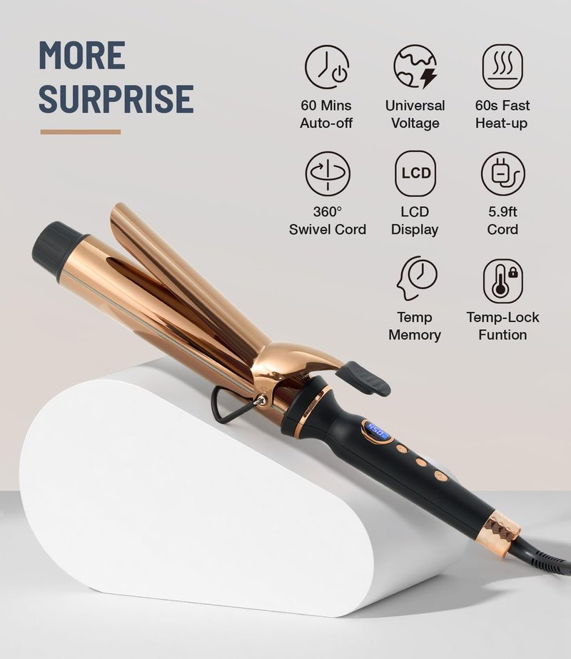ORYNNE Titanium 2 Inch Curling Iron，Extra-Long Barrel for Long Hair, Curling Iron 2 Inch with Dual PTC Heater, 12 Heat Settings Big Barrel Curling Irons, 60 Mins Auto-Off & Dual Voltage