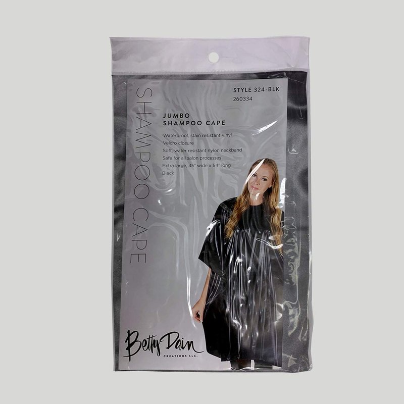 Betty Dain Jumbo Shampoo Cape, 45" W x 54" L, Waterproof and Stain-resistant Vinyl, Soft Nylon Neckband, Touch-and-close Fastener, Machine Washable, Black