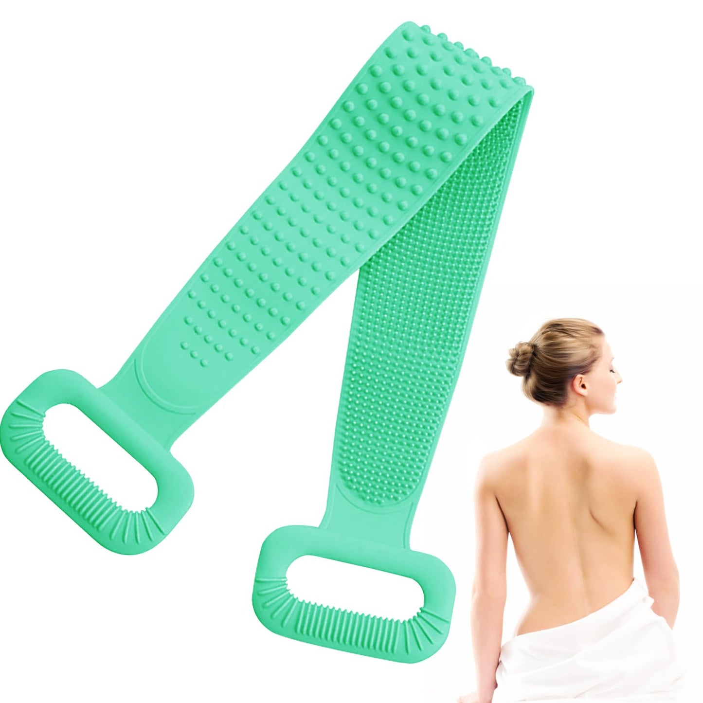 Inmorven Exfoliating Back Scrubber for Shower with Handles, 30 Inch Double-Sided Back Exfoliator Body Scrub Towel, Exfoliating Washcloth Bath Tool for use in Shower, Clean Skin for Men & Women (Green)