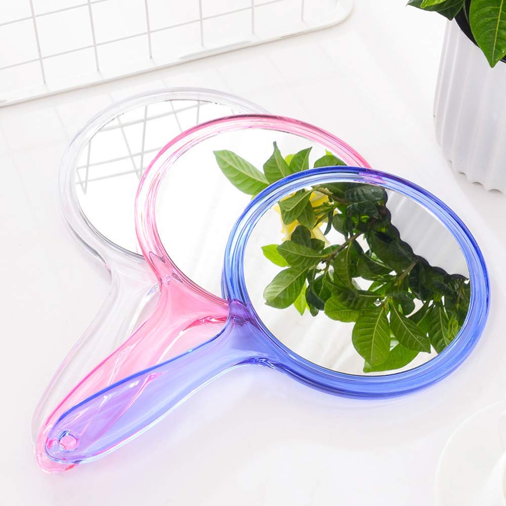 TOPYHL Makeup Hand Mirror, Double-Sided 3X 1x Magnifying Large Travel Handheld Mirror Cosmetic Mirror Acrylic Clear Finish Round Mirror (Blue)