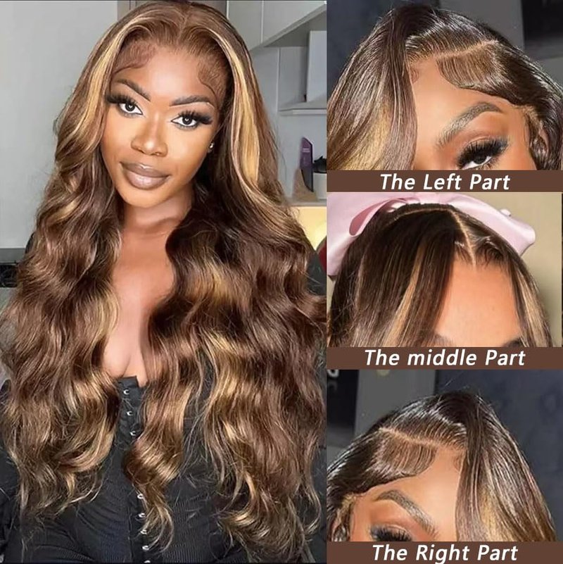 Skiennix 30-Inch Honey Blonde Ombre Body Wave Lace Front Wig - 220 Density, Pre-Plucked, 13x6 HD Lace