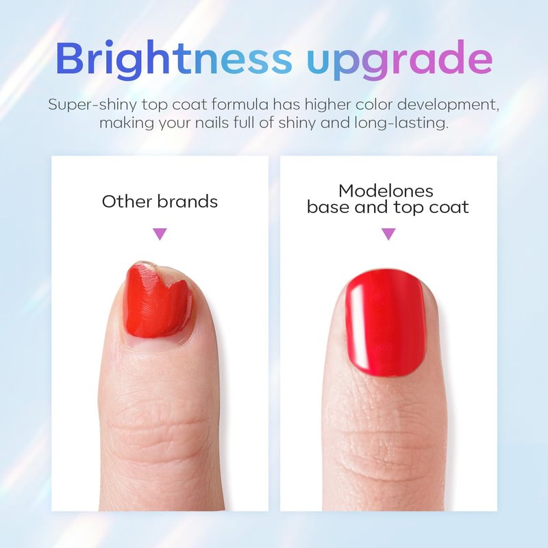 Modelones Gel Top Coat - 15ml Super Shiny Base & Top Coat Set with Christmas Nail Stickers