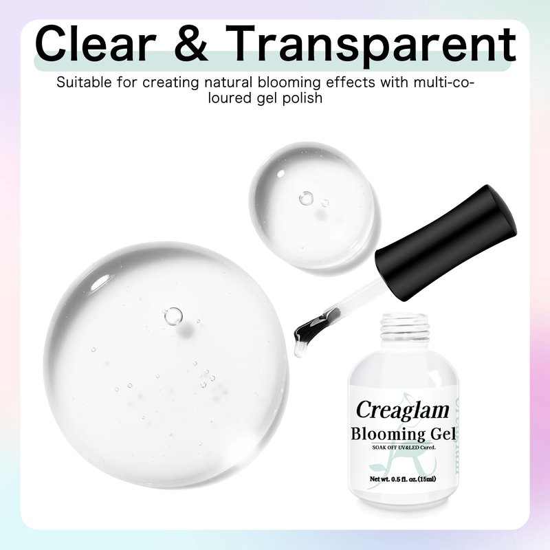 Creaglam Nail Blooming Gel Polish 15ml, UV LED Gel for Marble Nail Art, Clear Watercolor Flower Spreading Polish, DIY Natural Stone Design for Home Salon Manicure