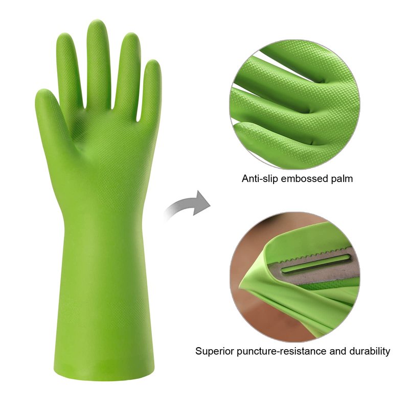 Bamllum 3 Pairs Rubber Cleaning Gloves for Household - Reusable Dishwashing Gloves for Kitchen, Flexible Long-lasting & Waterproof (Medium, Green+Red+Orange)