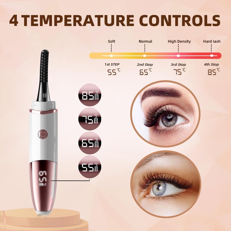 Heated Eyelash Curler - USB Rechargeable Electric Curler with 4 Temperature Modes | Fast Heat Up in 5s - White