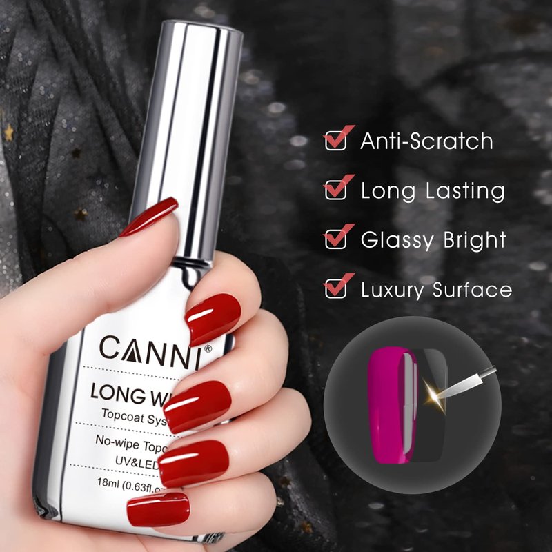 CANNI No Wipe Gel Top Coat - High Gloss, Scratch Resistant, Long Lasting Clear Nail Polish | 18ml