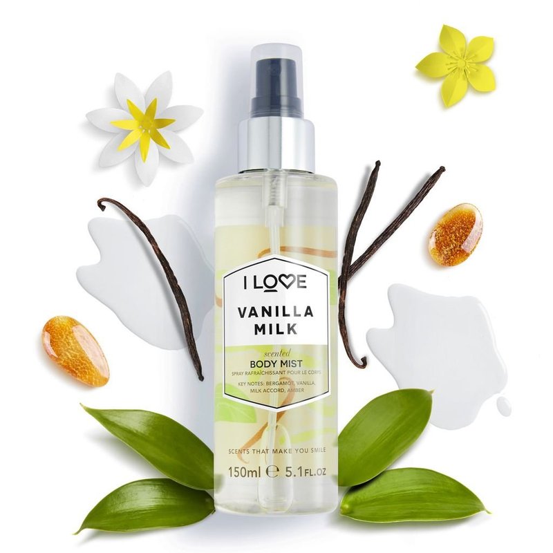 I LOVE Vanilla Milk Scented Body Mist - Body Mist Fragrance - Long Lasting Body Spray with Natural Fruit Extracts - Amber and Vanilla - 5.1 oz