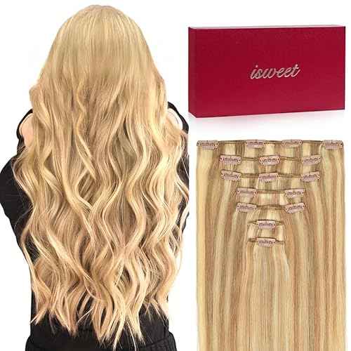 7Pcs Clip in Hair Extensions Real Human Hair, 20 Inch 110g P18/22 Ash Blonde Highlights Golden Blonde Soft Real Human Hair Extensions Clip ins, Double Weft Hair Extensions Real Human Hair for Women